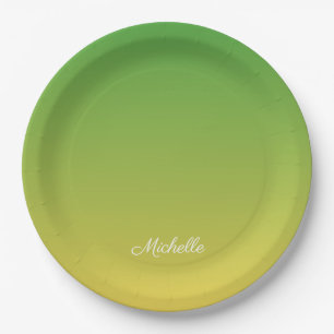 Assiettes En Carton Vert et jaune foncé personnalisé
