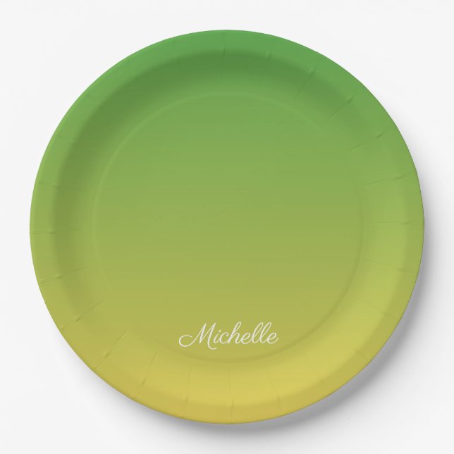 Assiettes En Carton Vert et jaune foncé personnalisé (Devant)