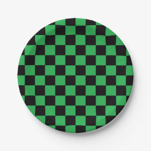 Assiettes En Carton Vert et noir Checkered