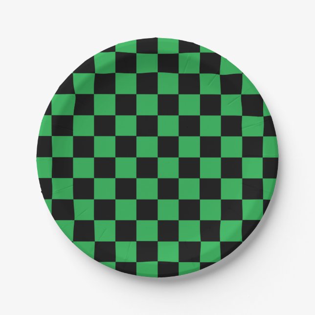 Assiettes En Carton Vert et noir Checkered (Devant)