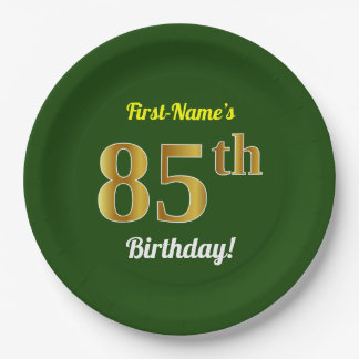 Assiettes En Carton Vert, Faux Gold 85e anniversaire + Nom personnalis