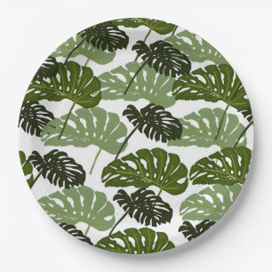 Assiettes En Carton Vert feuille de monstère tropicale 