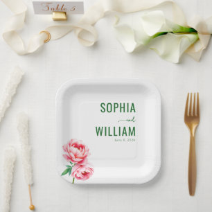 Assiettes En Carton Vert Floral Serein