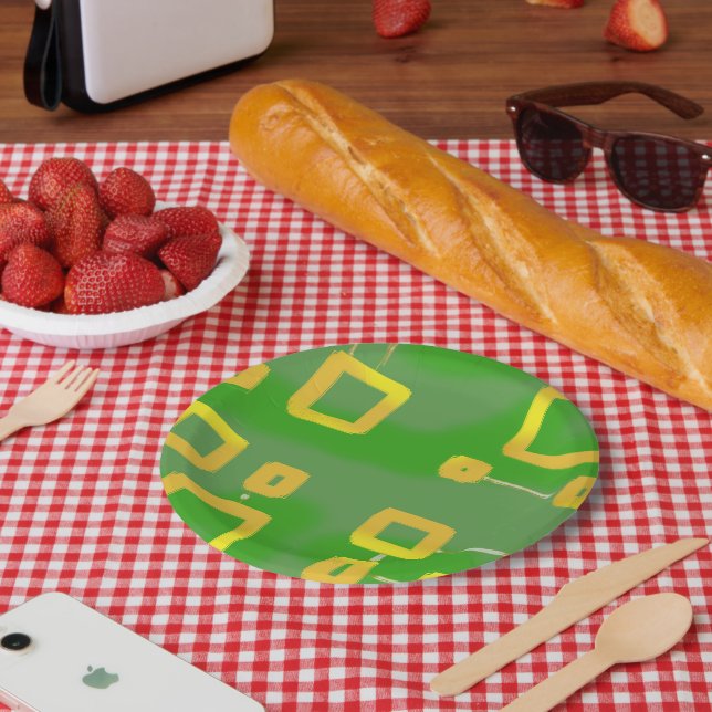 Assiettes En Carton Vert géométrique (Pique-nique)