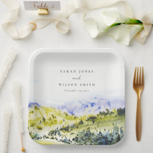 Assiettes En Carton Vert Jaune Aquarelle Campagne Hills Weddin