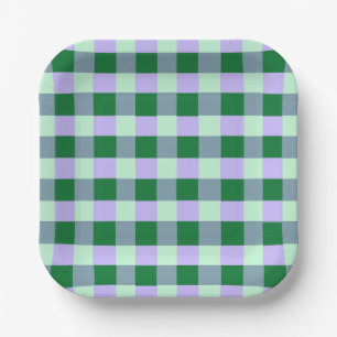 Assiettes En Carton Vert & Lavande En vichy Rayures Karo Motif