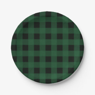 Assiettes En Carton Vert Noir Carreaux Motif Damier de Buffalo