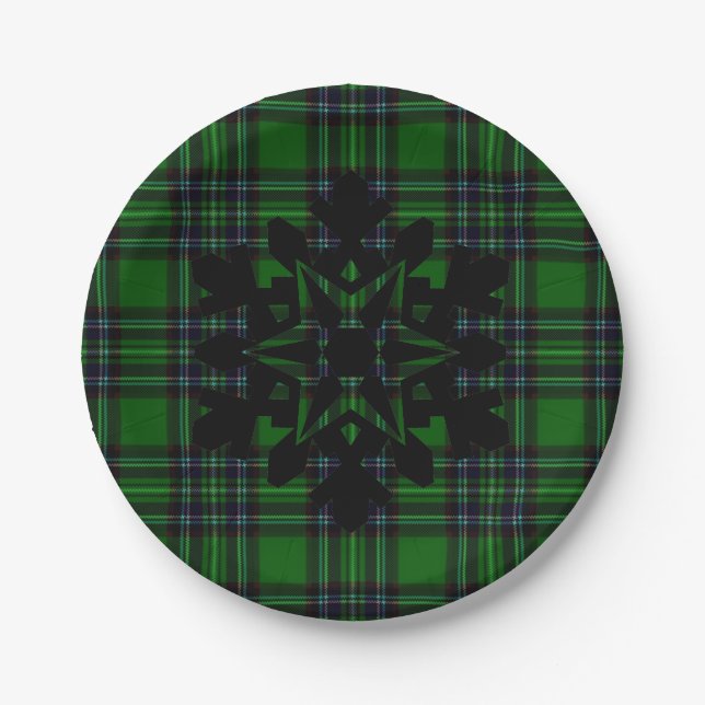 Assiettes En Carton Vert Noir Plaid Flacon de neige rustique (Devant)