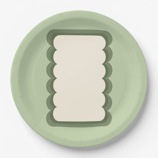 Assiettes En Carton Vert pastel de forme ondulée rétro (Devant)