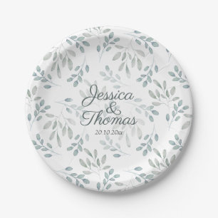 Assiettes En Carton Vert Sage Vert Aquarelle Motif Mariage