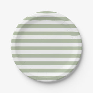Assiettes En Carton Vert sauge clair et rayures blanches