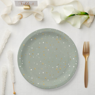 Assiettes En Carton Vert sauge or blanc confettis Noël
