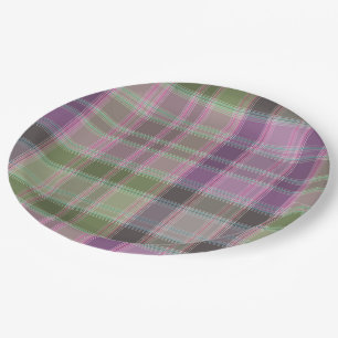 Assiettes En Carton Vert, tartan classique lilas.