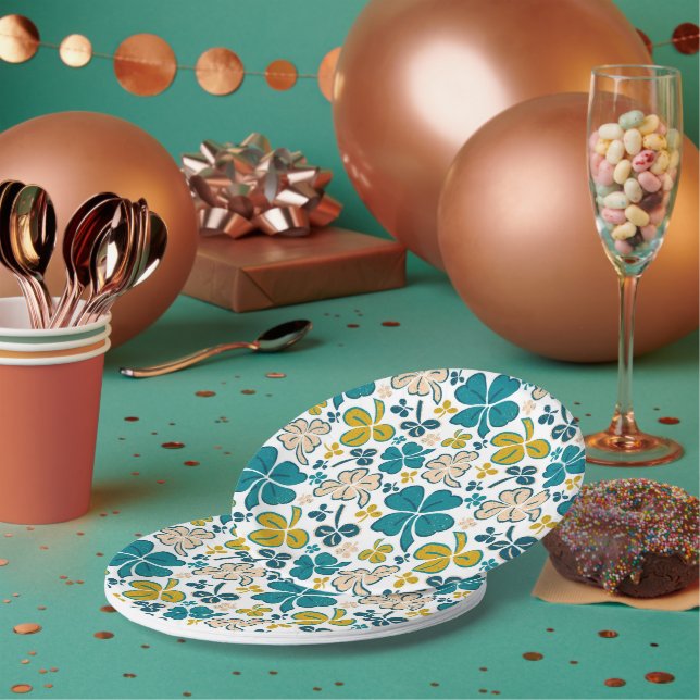 Assiettes En Carton Verte Lucky Shamrock Clover Saint Patrick`s Day (Multi)