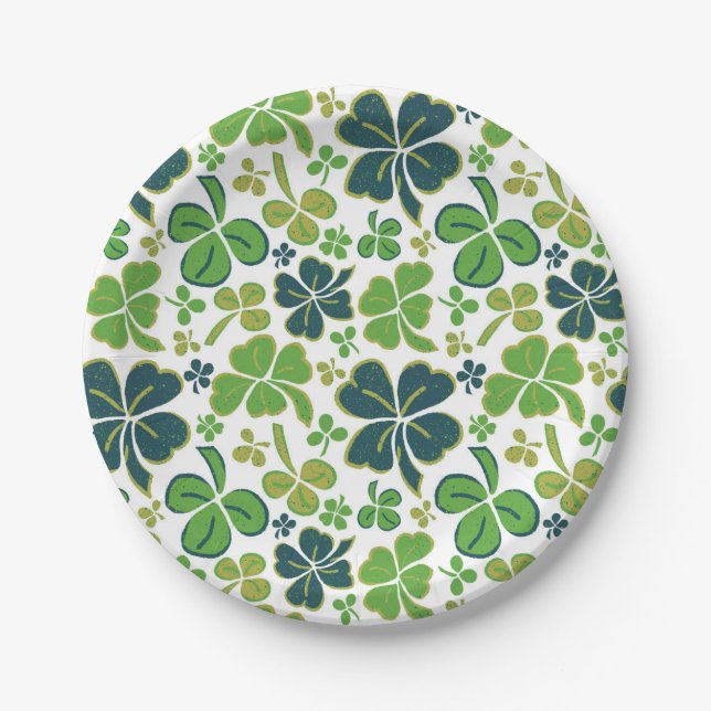 Assiettes En Carton Verte Lucky Shamrock Clover Saint Patrick`s Day (Devant)