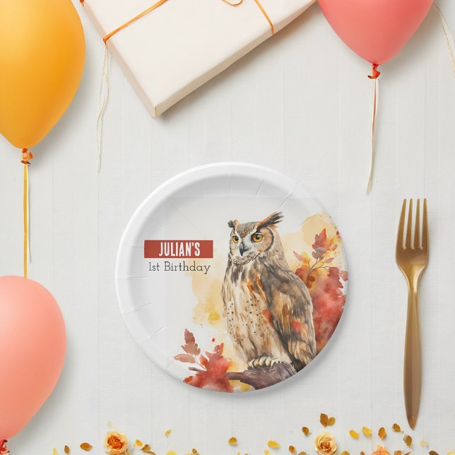 Assiettes En Carton Vestiges d'automne Hibou - Fête d'anniversaire - (Créateur téléchargé)