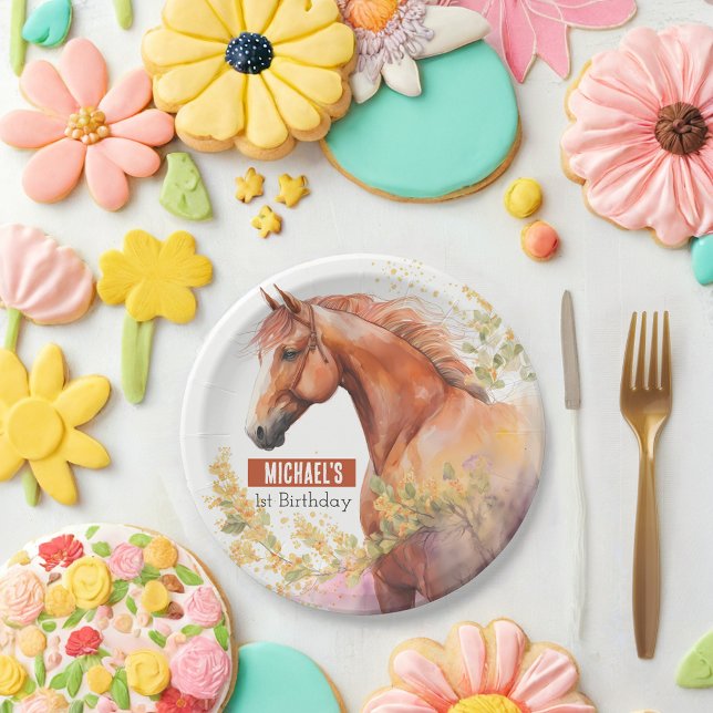Assiettes En Carton Vestiges de printemps Cheval - fête d'anniversaire (Créateur téléchargé)