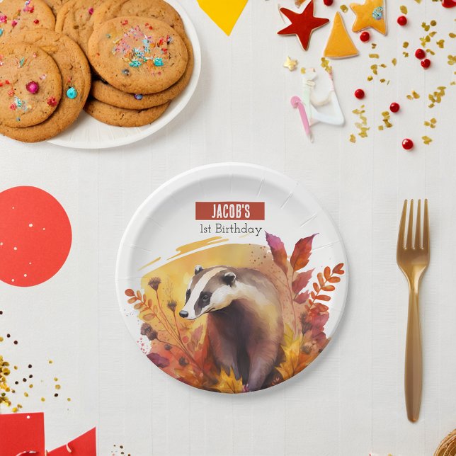 Assiettes En Carton Vibes d'automne Badger - fête d'anniversaire - (Créateur téléchargé)