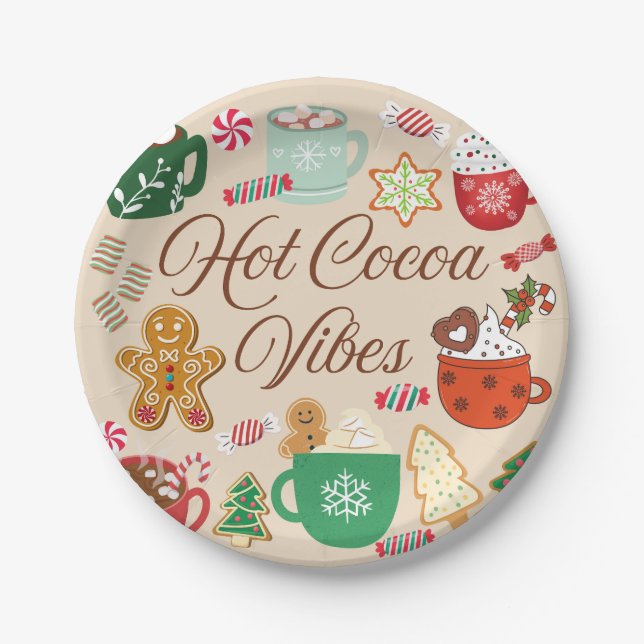 Assiettes En Carton Vibes de Noël au cacao chaud (Devant)