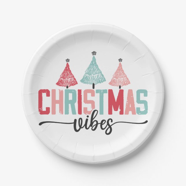 Assiettes En Carton Vibes de Noël - Festive Tree Design (Devant)