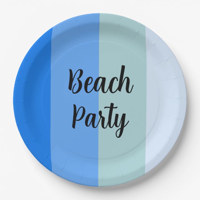 Assiettes En Carton Vibes De Plage, Bleues (Devant)