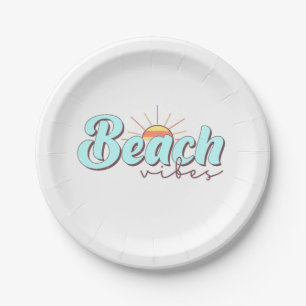 Assiettes En Carton Vibes de plage modernes et simples Blanc