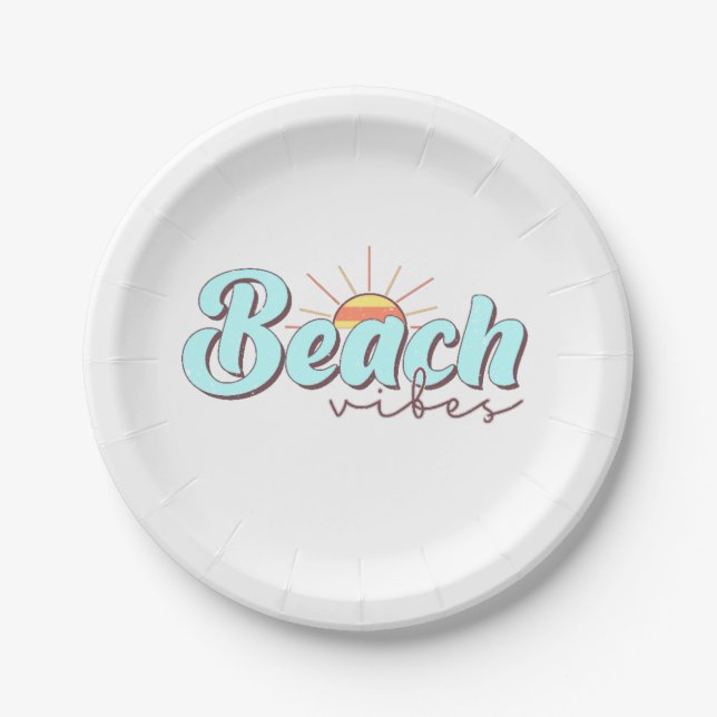 Assiettes En Carton Vibes de plage modernes et simples Blanc (Devant)