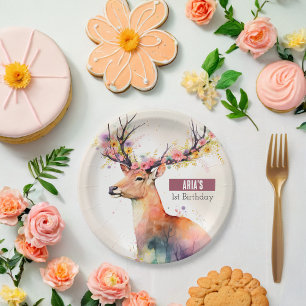 Assiettes En Carton Vibes de printemps Cerf - fête d'anniversaire -