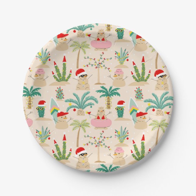 Assiettes En Carton Vibes de vacances tropicales Motif de Noël (Devant)