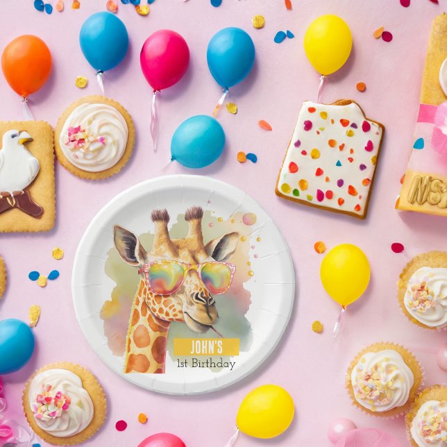 Assiettes En Carton Vibes d'été Aquarelle Giraffe - Fête d'anniversair (Créateur téléchargé)