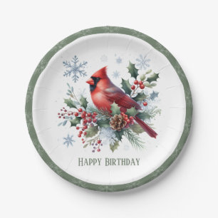 Assiettes En Carton Vibes d'hiver Cardinal du Nord - Anniversaire