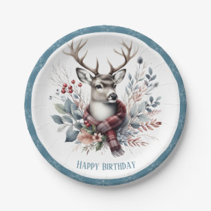 Assiettes En Carton Vibes d'hiver Cerf à queue blanche Anniversaire