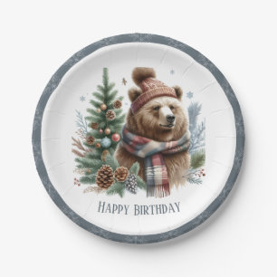 Assiettes En Carton Vibes d'hiver Grizzly Bear - Anniversaire