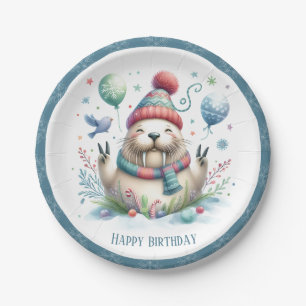 Assiettes En Carton Vibes d'hiver Snowflakes Walrus Anniversaire