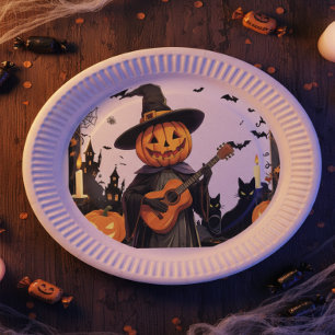 Assiettes En Carton Vibes du Citrouille Casquette sorcier Halloween