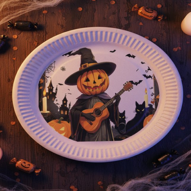 Assiettes En Carton Vibes du Citrouille Casquette sorcier Halloween (Créateur téléchargé)