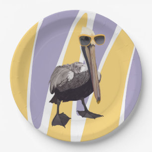 Assiettes En Carton Vibes estivales amusantes Oiseau pélican