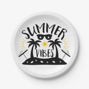 Assiettes En Carton Vibes Palm Trees Beach Wedding Party