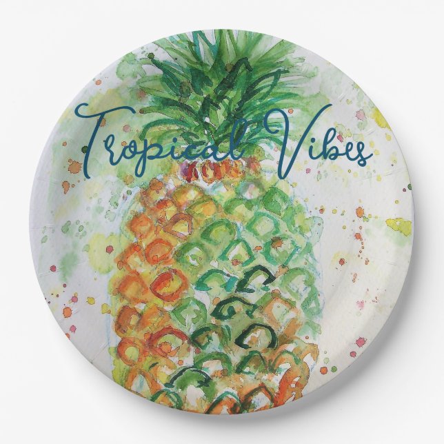 Assiettes En Carton Vibes tropicales de la plage de fruits d'ananas ja (Devant)