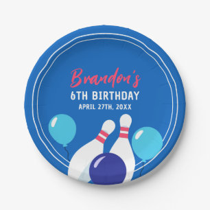 Assiettes En Carton Vibrant Blue et Red Bowling 6e anniversaire