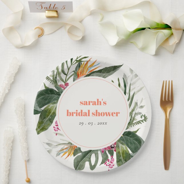 Assiettes En Carton Vibrant Blush Boho Tropical Floral Fête des mariée (Mariage)