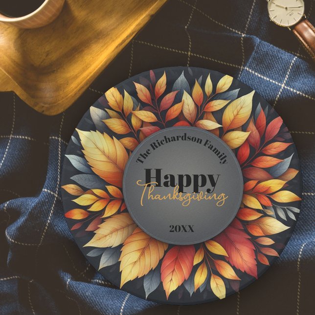 Assiettes En Carton Vibrant feuillage d'automne Thanksgiving (Créateur téléchargé)