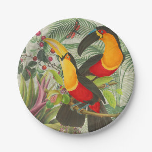 Assiettes En Carton Vibrant Tropical Toucan Birds Art Exotic Jungle