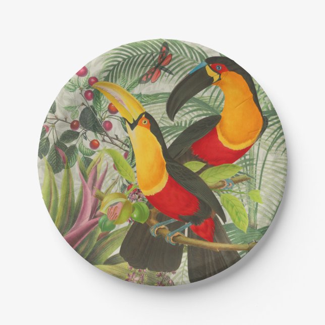 Assiettes En Carton Vibrant Tropical Toucan Birds Art Exotic Jungle (Devant)