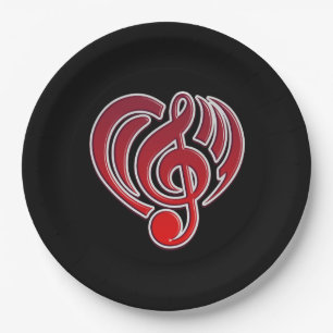 Assiettes En Carton Vibrations Amour musical Coeur rouge Musique Note 