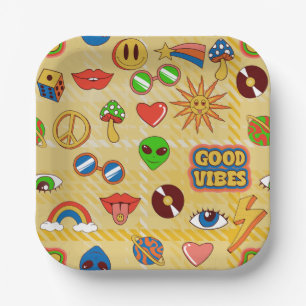 Assiettes En Carton vibrations positives art pop aliéné groovy années 