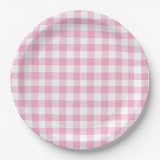 Assiettes En Carton Vichy rose clair à carreaux