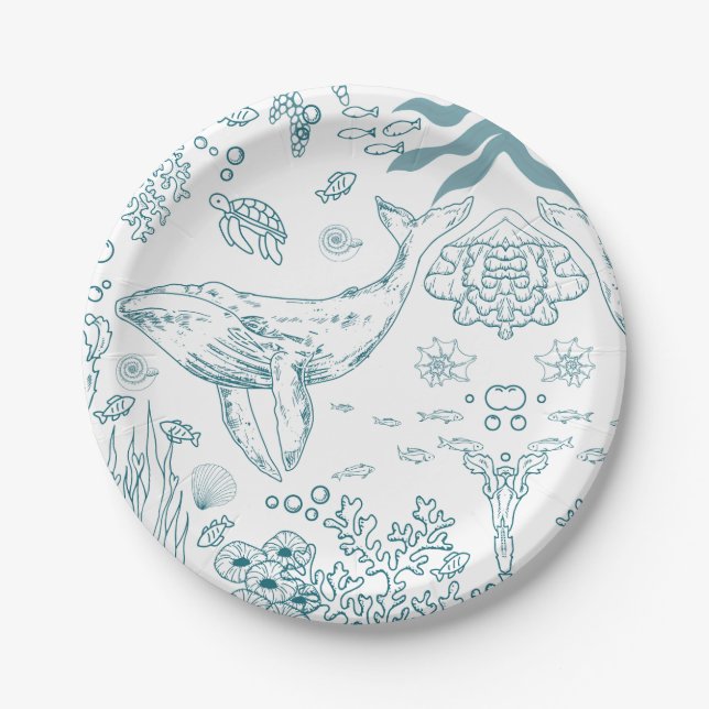 Assiettes En Carton Vie marine à main (Devant)