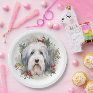 Assiettes En Carton Vieux anglais Sheepdog Christmas Wreath Festive Pu