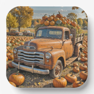 Assiettes En Carton Vieux Camion Rempli De Citrouilles